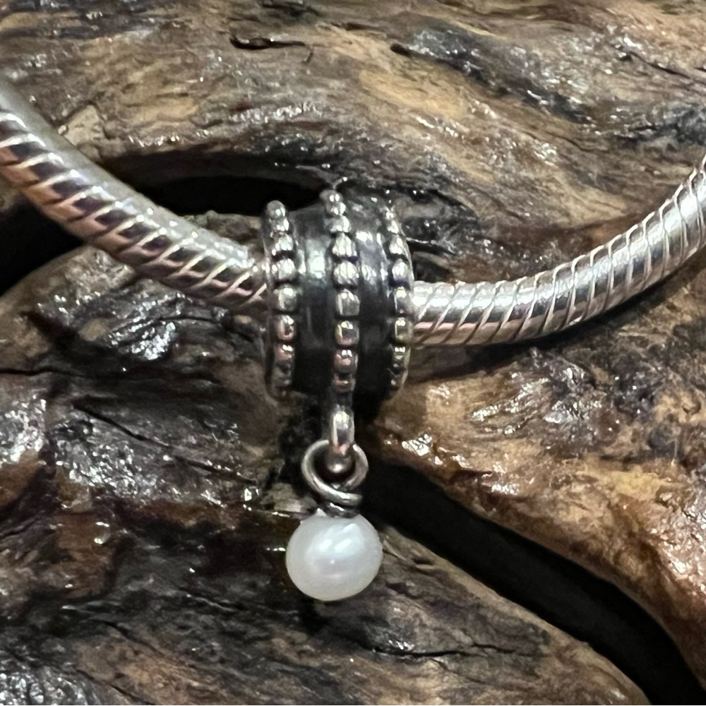 Authentic Pandora Bead Beveled Pearl Dangle Sterling Very Dainty and Minimalist